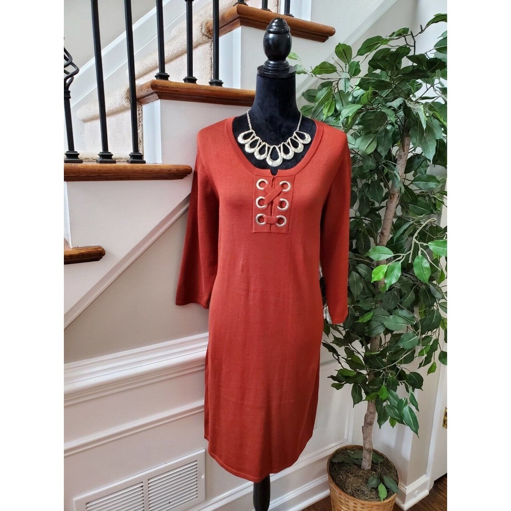 Inner Circle Women's Rayon Round Neck Long Sleeve Knee Length Dress Size X-Large